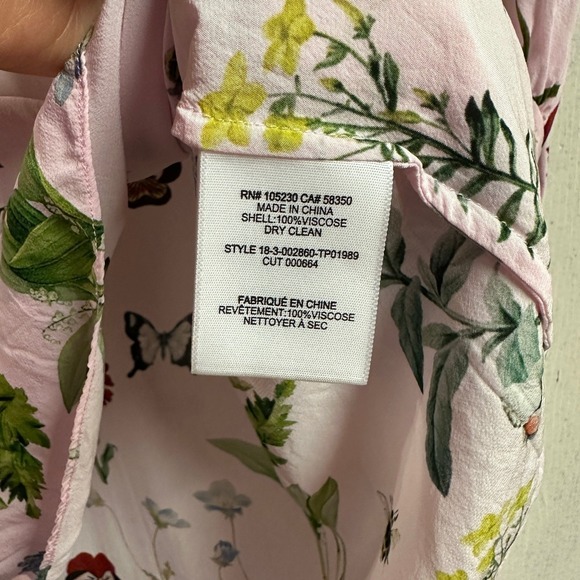 Joie Liseli Pink Botanical Floral Butterfly Print Keyhole Blouse XS - Picture 8 of 8